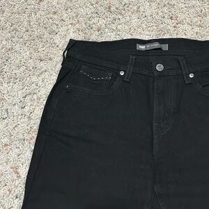 LEVI’S 505 Straight Leg Black Jeans Detailed Pockets w/Silver Thread Size 6